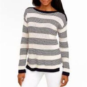 Talbots Blue Cream Striped Knit Boat Neck Cotton Long Sleeve Sweater Size 1 X